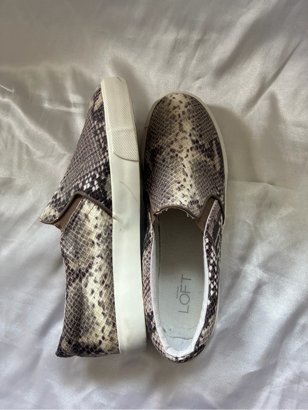 LOFT Sneaker Womens Size 7 M Snake Print Slip On Symba Tan Gold Black